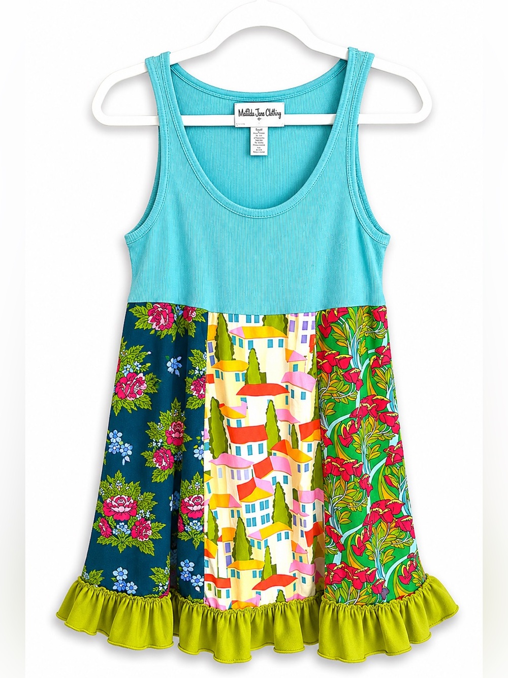 Matilda Jane Bay Winds Tank Dress Small Patchwork Floral Ruffle Hem Boho